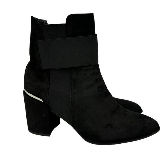 Stuart Weitzman Ankle Boots Size 8.5 Chelsea Block Heel Black Suede - Picture 1 of 12
